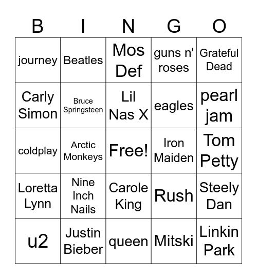 Music Bingo Card