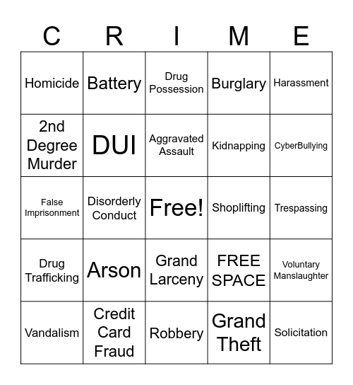 Crime Bingo Card