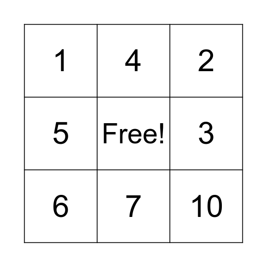 Number Bingo! Bingo Card