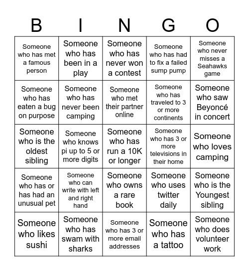 ICEBREAKER BINGO! Bingo Card