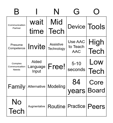 AAC Foundations Bingo Card
