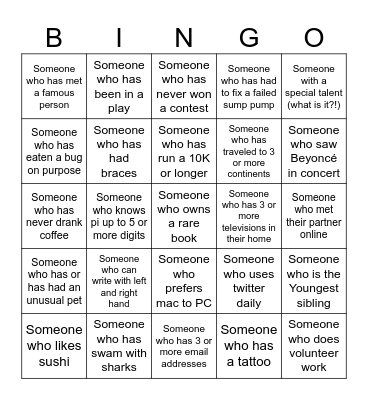 ICEBREAKER BINGO! Bingo Card