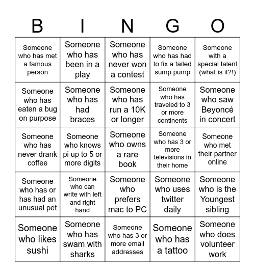 ICEBREAKER BINGO! Bingo Card