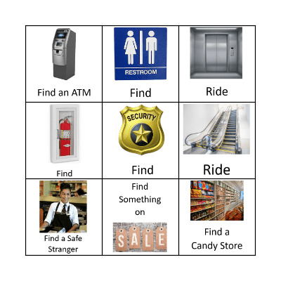 Mall Scavenger Hunt Bingo Card