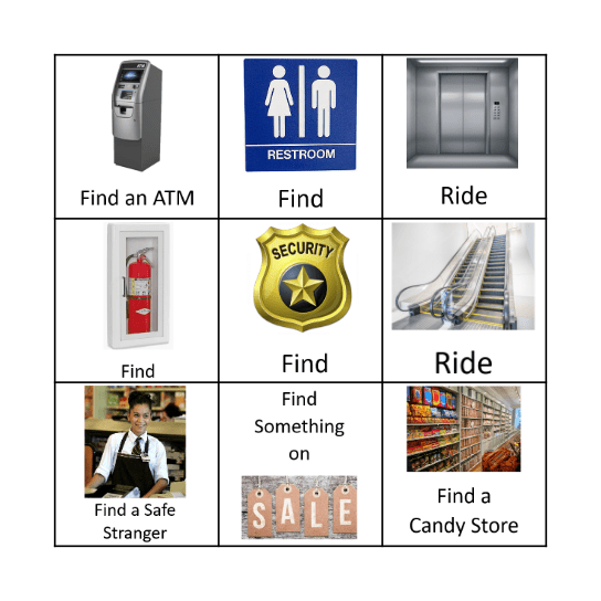 Mall Scavenger Hunt Bingo Card