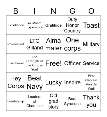 Thayer Awards Bingo Card