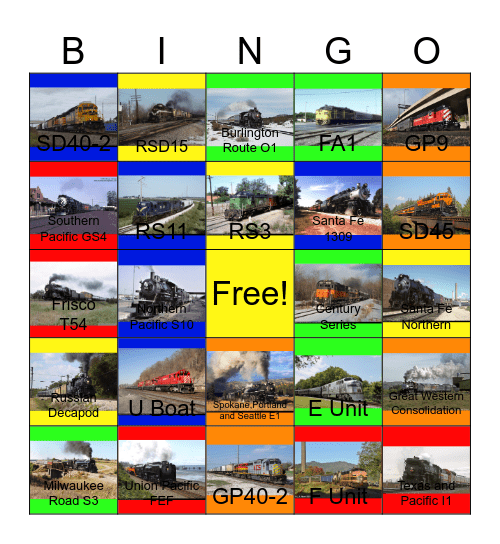 Burlington Northern Santa Fe Railway Heritage Bingo Card