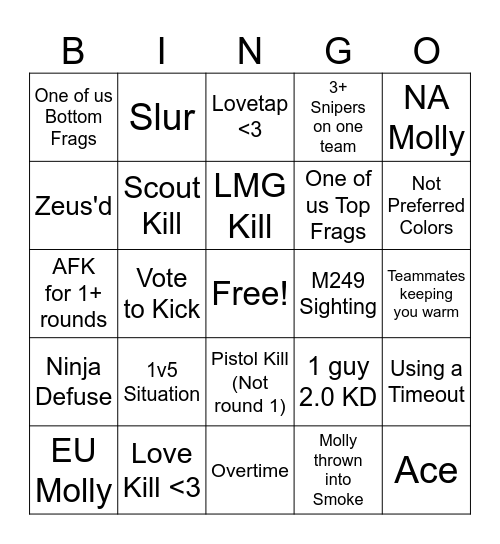 Counter Strike Bingo 1.1.4 Bingo Card