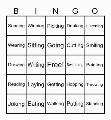 Present continuous verbs Bingo Card