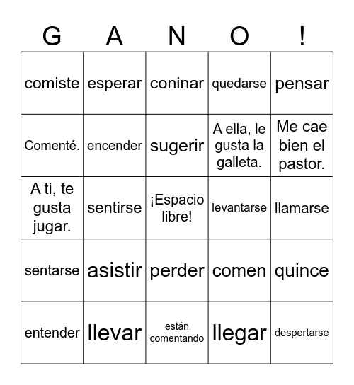 Spanish 2 Bingo Card