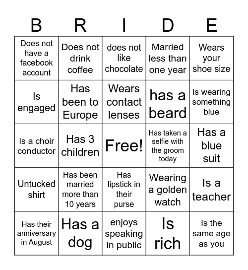 Abe & Helena - Wedding Bingo Card