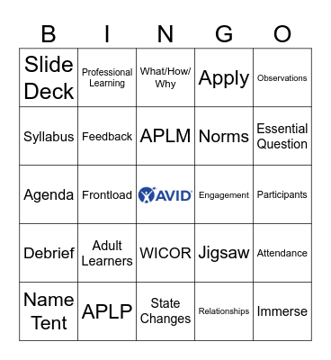 New Staff Developer Training Bingo Card