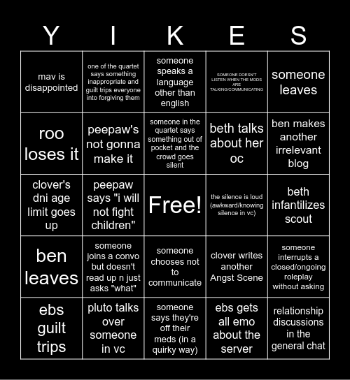XYZ Merc Bingo Card
