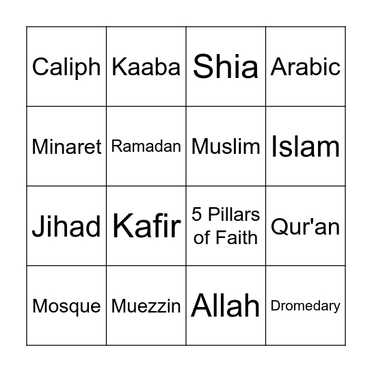 Islam! Bingo Card