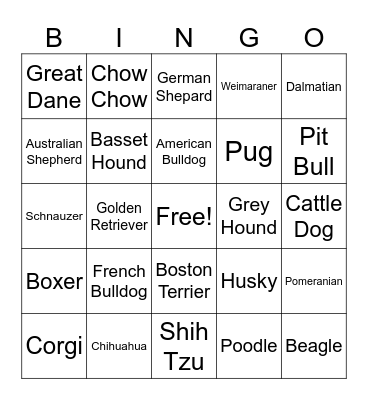 Dog Bingo! Bingo Card