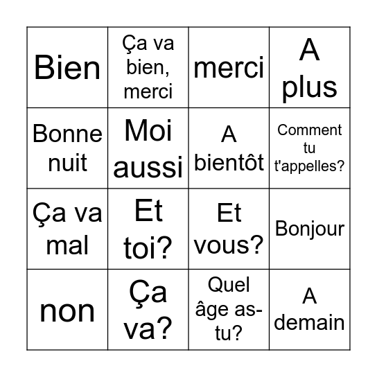 Greetings in French Bingo Card