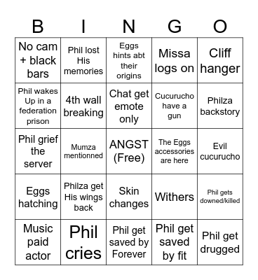 QSMP PHILZA STREAM Bingo Card