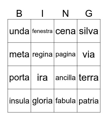 Chapter 1-3 Nouns Bingo Card