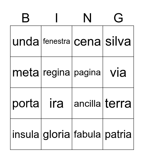 Chapter 1-3 Nouns Bingo Card