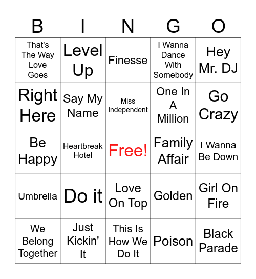 R&B Bingo Card