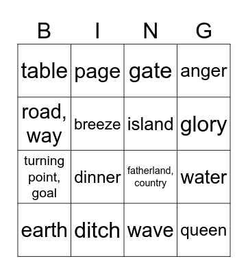 LFC-A Chpt 1-3 English Bingo Card