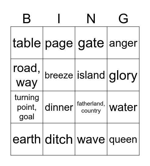 LFC-A Chpt 1-3 English Bingo Card