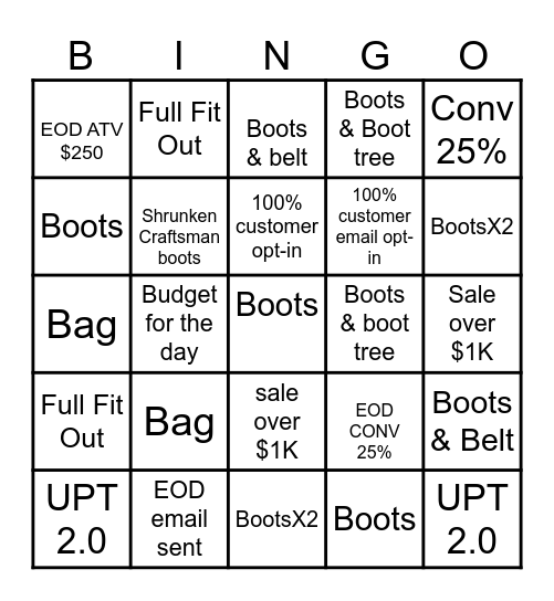 RM Williams Queen Street Bingo Card