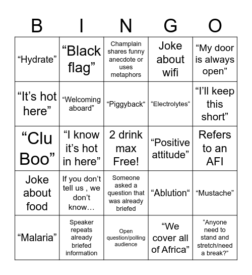 Deployment Brief Bingo Card