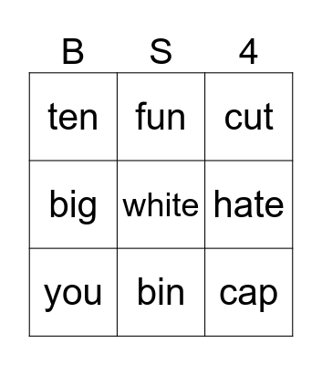 BS4 OL U8-12 Bingo Card
