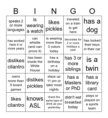 Find someone who... Bingo Card