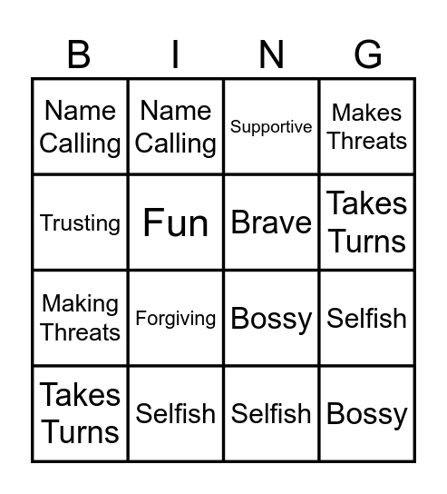 Support System Bingo Card
