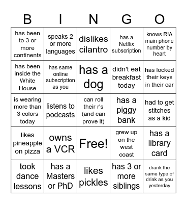Find someone who... Bingo Card