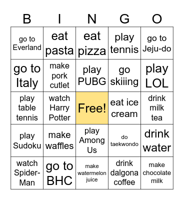 Grade 1 Lesson 6 Part 2 Bingo Card