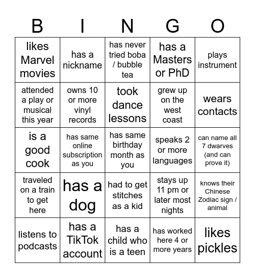 Find someone who... Bingo Card