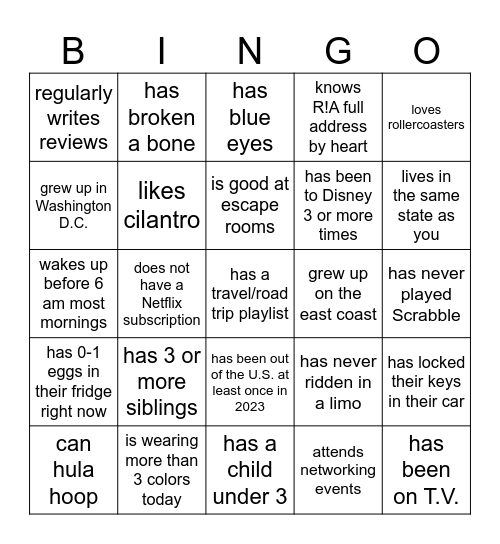 Find someone who... Bingo Card