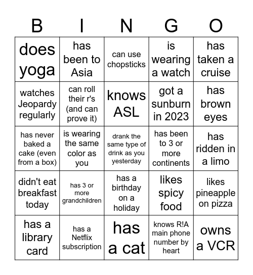 Find someone who... Bingo Card