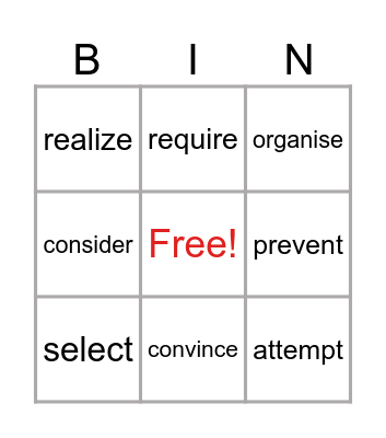 Verbs (Unlock 3, RW, Unit 4) Bingo Card