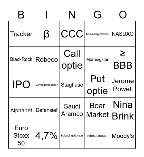 Beleggingsbingo Card