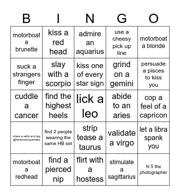 Girls Only Bingo Card
