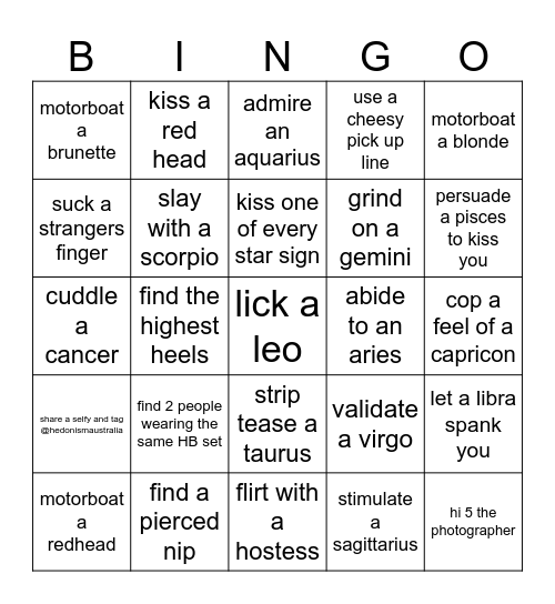 Girls Only Bingo Card