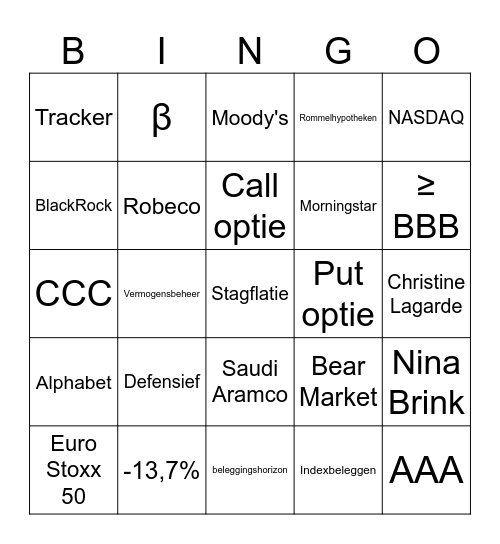 Beleggingsbingo Card