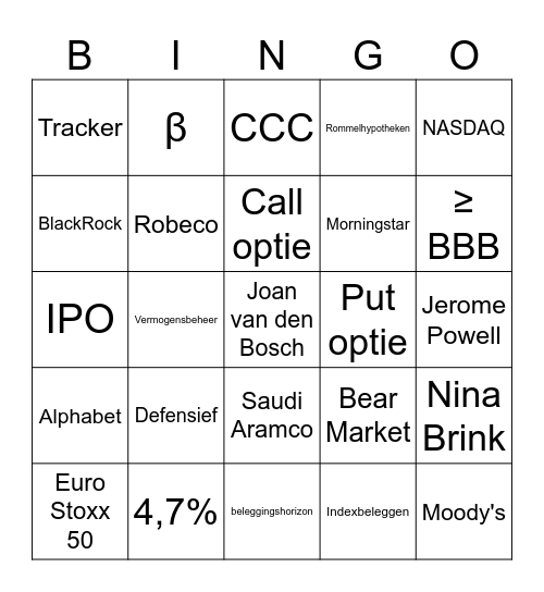 Beleggingsbingo Card