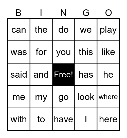 High Frequency Word Bingo (SSW1-3) Bingo Card