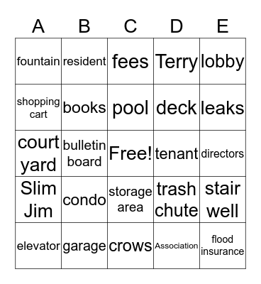 FRANKLIN PLACE BINGO Card