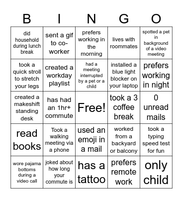 Get To Know You Bingo Card