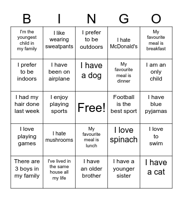 Ice breaker Bingo Card