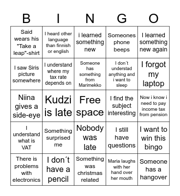 Income tax- bingo Card