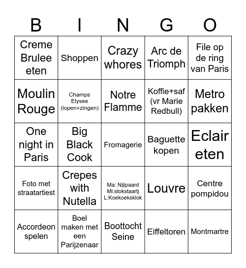 Paris Bingo Card