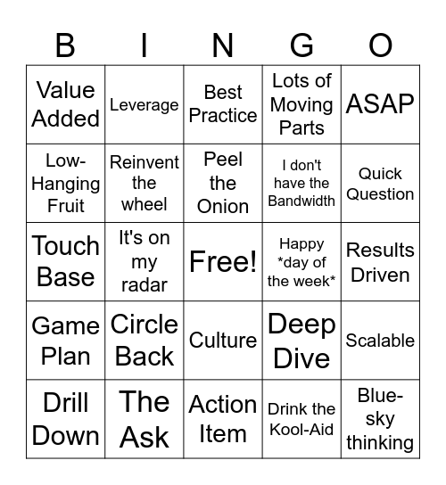 Corporate Jargon Bingo Card