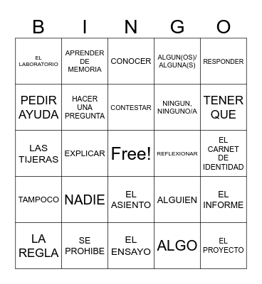 VOCAB Bingo Card